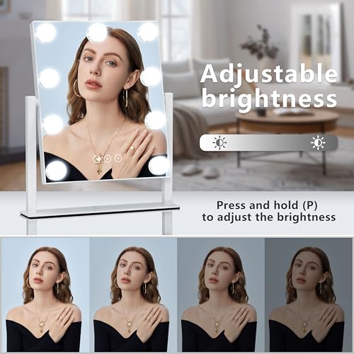 Kotdning Vanity Mirror with Lights,Lighted Vanity Mirror with 9 Dimmable Bulbs for Dressing Room & Bedroom,3 Color Lighting,Modes Detachable 10x Magnification 360¡ÆRatation(White) 12" L x 14.4" W