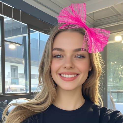 Rose Red Neon Lace Bow Headband for 80s Costume & Party Accessories