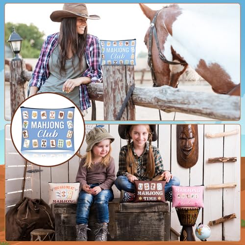 9 Pcs Mahjong Makeup Bag Set - Western Cowgirl Canvas Cosmetic Pouch
