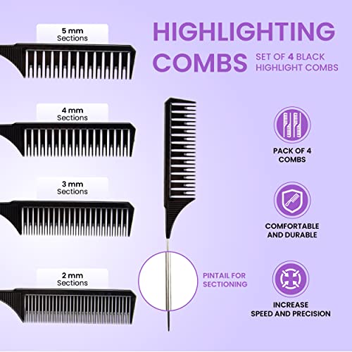 Highlighting Combs Set of 4 for Hair Coloring & Balayage - Black - Salon Supply Co