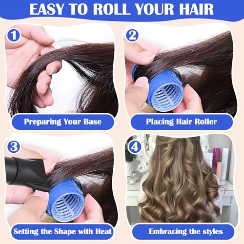 Large 12 Pack Self Grip Hair Rollers - Random Color for DIY Curls