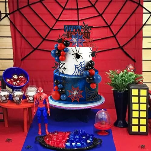 Ercadio 35Pcs Spider Web Cake Decorations - Black, Red & Blue Toppers