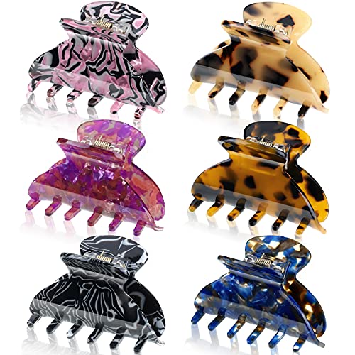 6 Pcs Medium Hair Claw Clips for Thin Hair, Tortoise Shell French Design