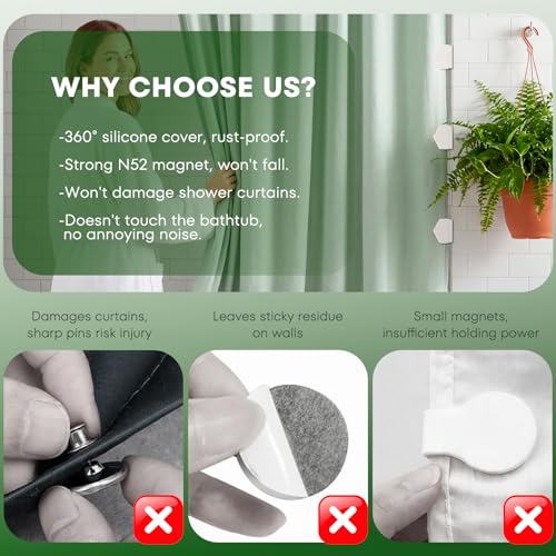 Magnetic Shower Curtain Clips - 4 Pack, Waterproof & Easy Install