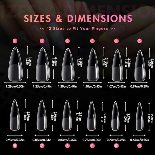 Ranrose Long Almond Nail Tips - 240PCS Full Cover Half Matte