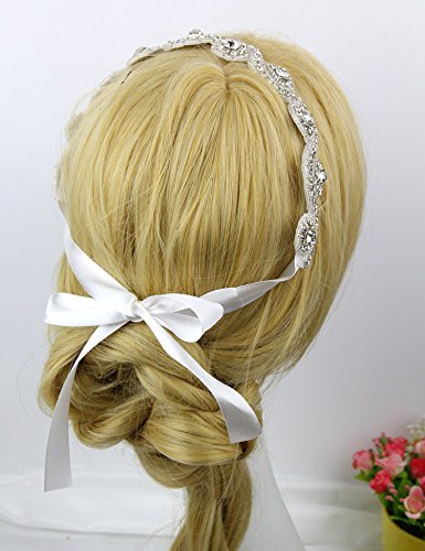 Elegant Handmade Rhinestone Headband with Lace Ribbon - White