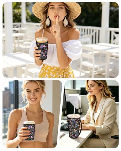 Fintie Insulated Iced Coffee Sleeve - 3 Pack, Reusable Neoprene Drink Covers for Hot & Cold Beverages
