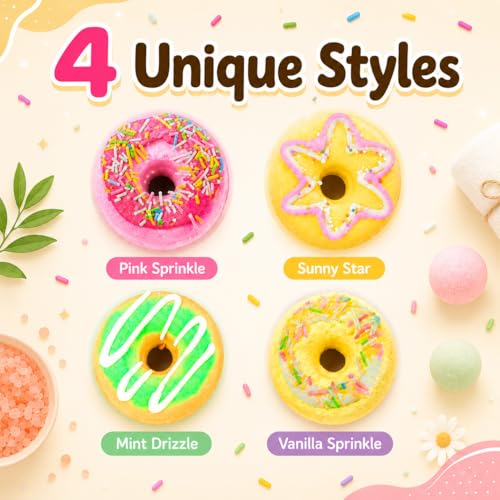 Jaolee Donut Bath Bomb Gift Set - 4 Pack Natural Fizzy Spa Bath Bombs