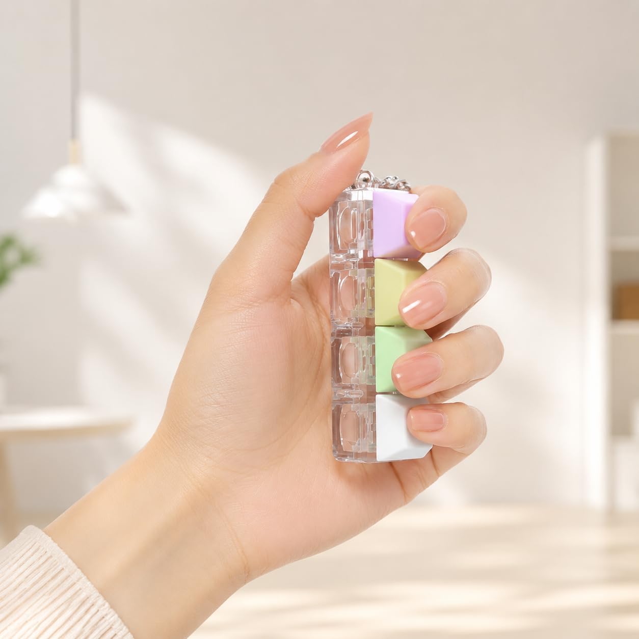 Keyboard Fidget Toy Set - 4-in-1 Decompression Button Keychain for Stress Relief | Pink & Green