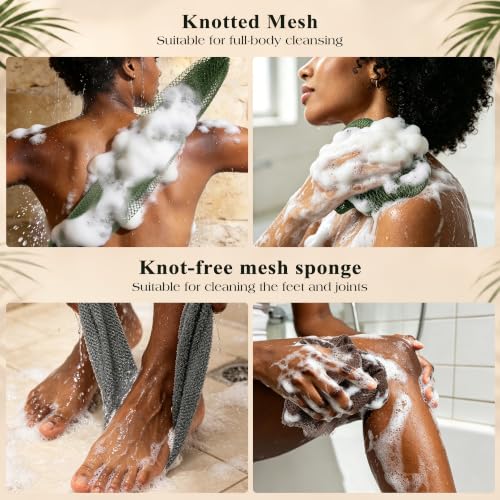 African Net Sponge 4 Pack - Deep Exfoliating Shower Scrubber