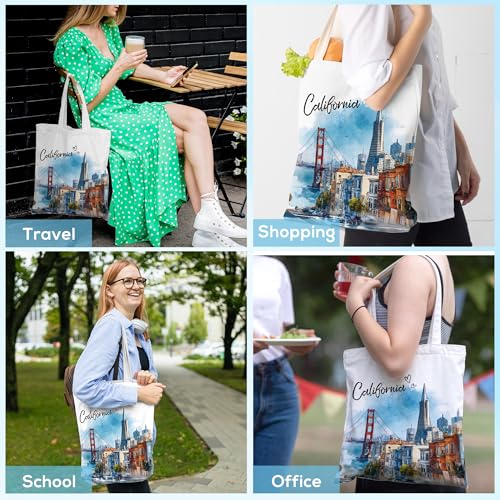 Reusable Cotton Tote Bag with Watercolor Art Design for Women