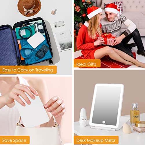DenCert Rechargeable Travel Makeup Mirror with 72 LED Lights, Slim & Dimmable Touch Screen