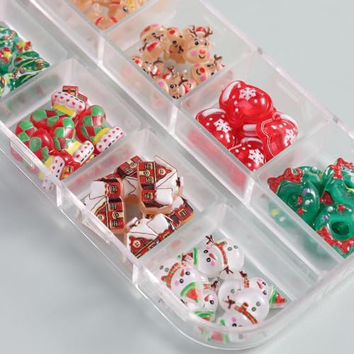 12 Grids Christmas Nail Art Charms Xmas 3D Resin Cute Santa Claus Elk