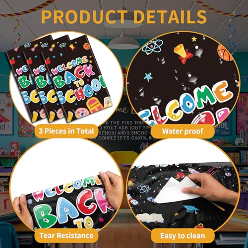 3-Pack Waterproof Back to School Tablecloths - 108x54 inches