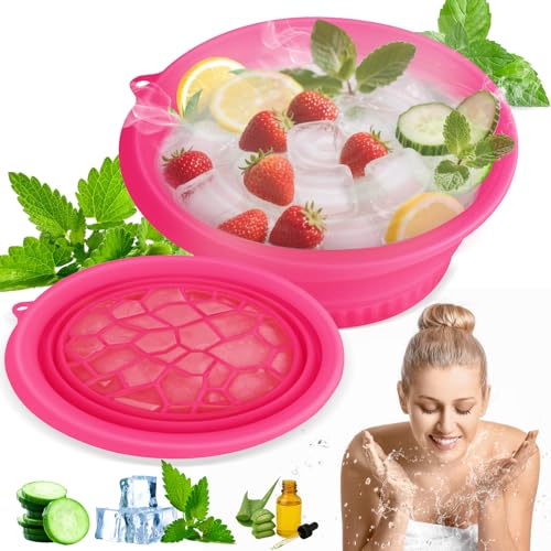 Amoner U Rose Face Ice Bowl with Built-in Ice Tray, Collapsible Silicone Facial Bath for Travel & Home Use