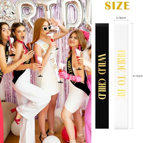 KICOSY 18-Piece Bachelorette Party Sashes Set with Bride & Bridesmaid Ribbons - Black (Variation: Black 1)