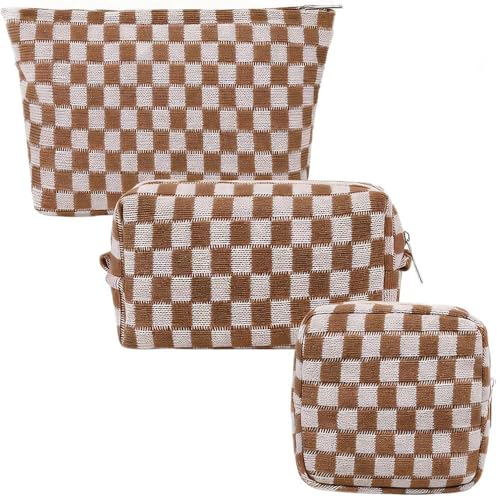 FFpaw Brown 3-Piece Makeup Bag Set for Women - Travel & Organizer