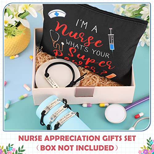 16-Piece Nurse Appreciation Gift Set: 8 Canvas Cosmetic Bags & 8 Bracelets