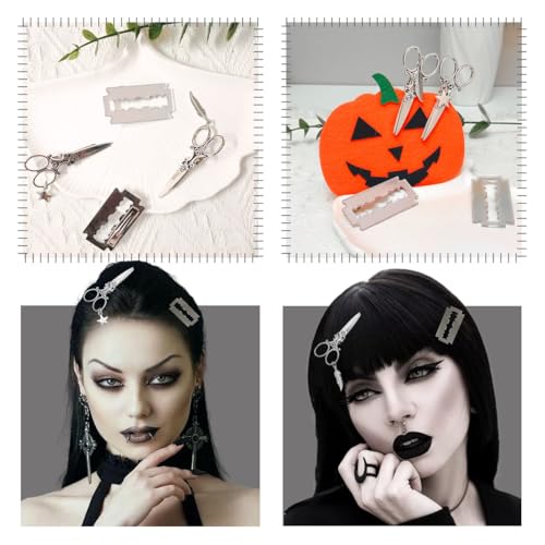 Gothic Hair Clips Set - 4PCS Scissors & Razor Blade Clips