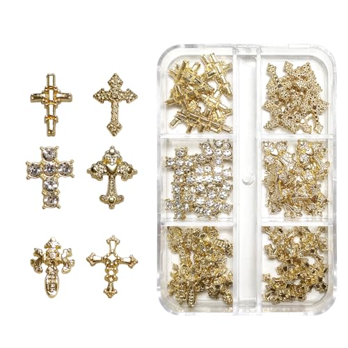 60 Pcs 3D Alloy Metal Crystal Cross Nail Charms for Art