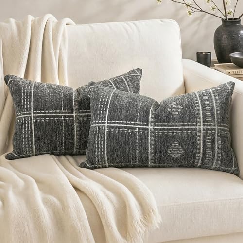 Boho Chenille Lumbar Pillow Covers 12x20 - Set of 2