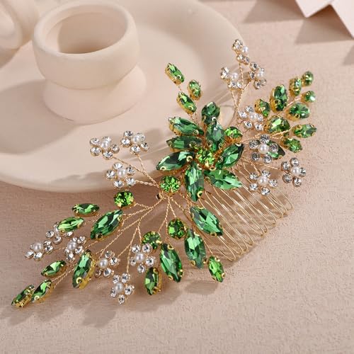 Rumtock Emerald Bridal Hair Comb Handmade Gold Wedding Hair Accessory for Women