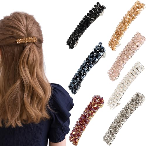 VinBee Crystal Rhinestone Hair Barrettes - 7 Piece Set for Women and Girls