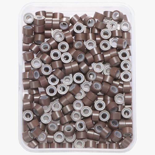 Brown Hair Extension Beads Silicone Lined Micro Rings 5mm - 300pcs GOTDYA