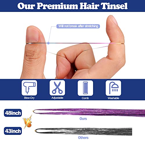 48-Inch Hair Tinsel Kit - 16 Colors Sparkling Extensions by ELASO