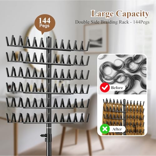 Braiding Hair Rack Standing Extension Holder Hanger, 144 Pegs Divider for Separator Stand Display (Black)