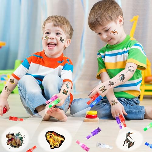 Dinosaur 3D Party Favors Set - Glow-in-the-Dark Tattoos & LED Finger Lights for Kids Birthday