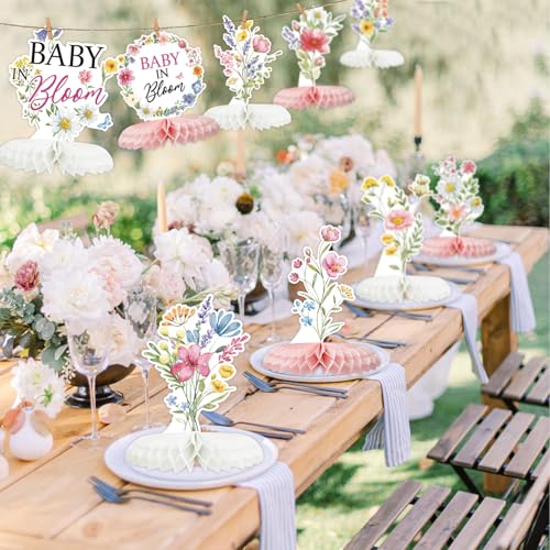 Floral Honeycomb Centerpieces Set - 12 Pcs for Baby Showers & Parties