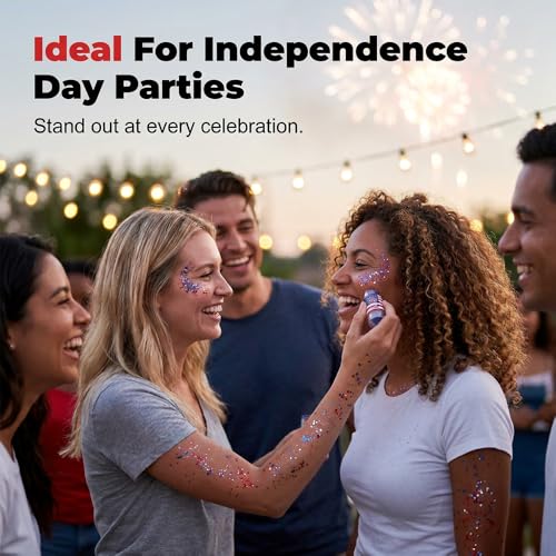 4th of July Outfits for Women,Patriotic Red White and Blue Body Glitter Stick,Sparkling Face Hair Glitter,American Flag Makeup for Independence Day Anniversary (1PC)