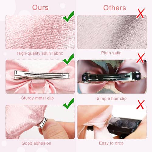 WantGor Pink Satin Long Tail Bow Hair Clips - Elegant Hair Ribbon for Women