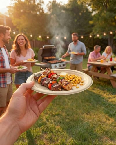 6-Inch Heavy Duty Compostable Sugarcane Plates, 100-Pack
