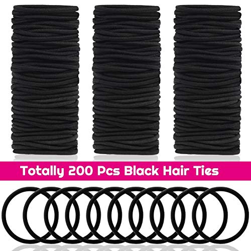 Anezus 200 Pcs Black Hair Ties - Small Elastic Bands (Pack of 2)