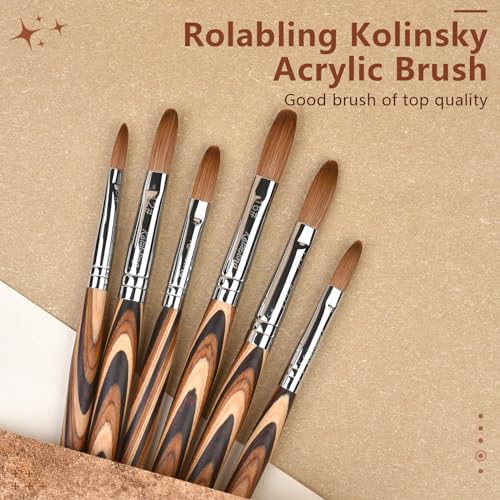 Rolabling Kolinsky Nail Brush Size 14# - Red Wooden Handle for Manicure