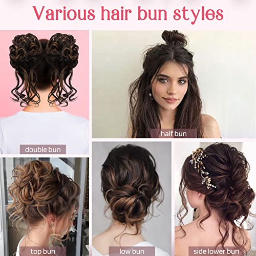 HOOJIH 2PCS Messy Bun Hair Piece, Tousled Curly Updo Scrunchie Extensions