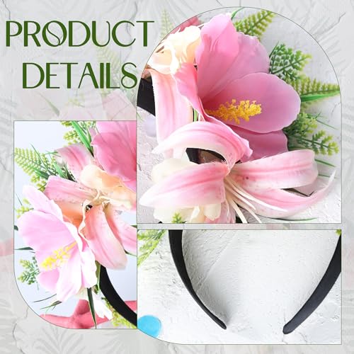 Pink Hawaiian Flower Crown Headband - Tropical Hibiscus Party Accessory