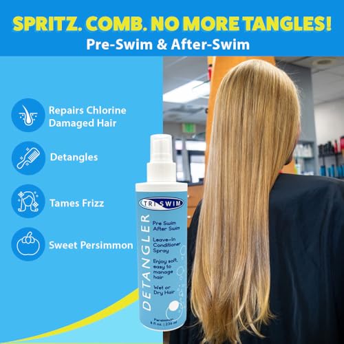 TRISWIM Detangler Leave-In Conditioner Spray 8oz | Pre & Post Swim Hair Care | Helps Prevent Tangles, Dryness & Breakage | Soft, Easy-to-Manage Hair | Gentle Sweet Persimmon Scent