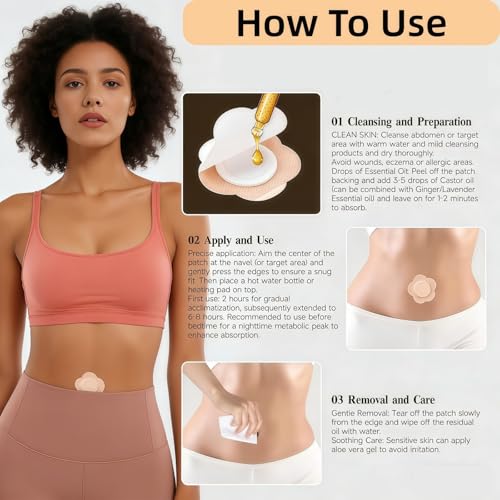 Castor Oil Patches ? FDA/MDR/CE Certified Carrier Patches for Castor Oil, Medical-Grade Self-Adhesive Pads, Disposable Organic Cotton Belly Button Patch, Portable Breathable Anti Leakage No Wash