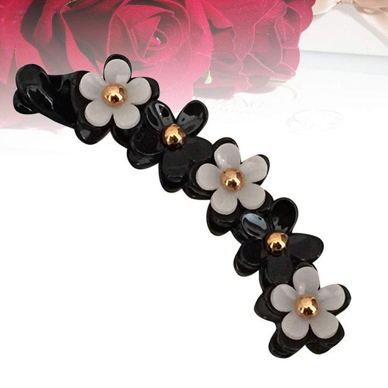 Banana Hair Clips - Toothed Ponytail Holder Hair Claw for Women | Strong Tension, Black Flower Barrette