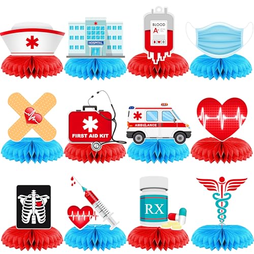 Nurse Theme Honeycomb Centerpieces - 12pcs Medical Party Decor