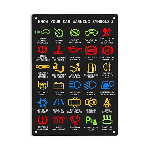 Funny Car Warning Lights Tin Sign - 12x8 Inch Wall Decor