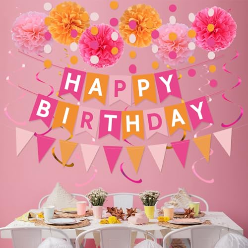 Hot Pink and Orange Birthday Party Decoration Set
