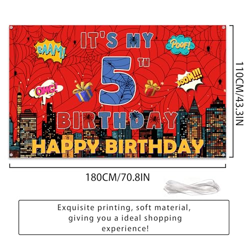 Spider Web 5th Birthday Banner - Large Red & Blue Photo Backdrop