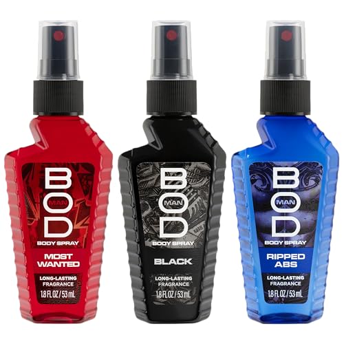 BOD Man Body Spray Gift Set - Black, Really Ripped Abs, Most Wanted