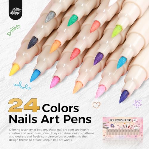 GELLAKTIK 24 Color 0.7mm Nail Art Pens Set for Precise DIY Manicure
