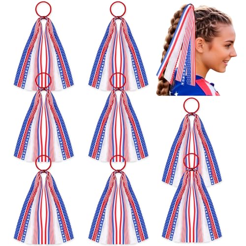 American Flag Cheer Hair Bow - 4th of July Ponytail Holder