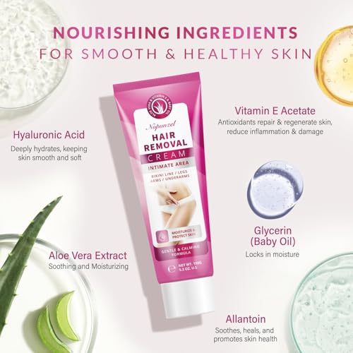 Hair Removal Cream for Women: Painless Depilatory Cream - Sensitive Hair Removal Cream for Body Legs Arms Underarm Bikini Intimate Areas with Aloe Vera and Vitamin E - Hair Remover for Women - 5.3 oz